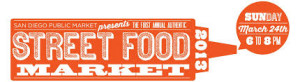 The vintage-style orange and white logo designed for the first annual Street Food Market held March 24, 2013 at the San Diego Public Market. (Logo by Heidi Spurgin of Get Pure Design)